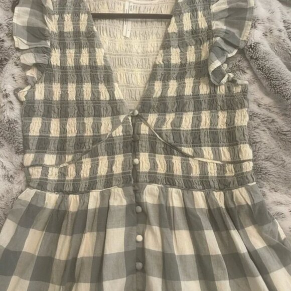 Anthropologie Peregrine Mini Dress. Size Small Grey Plaid Cottagecore Like NEW - Picture 6 of 10